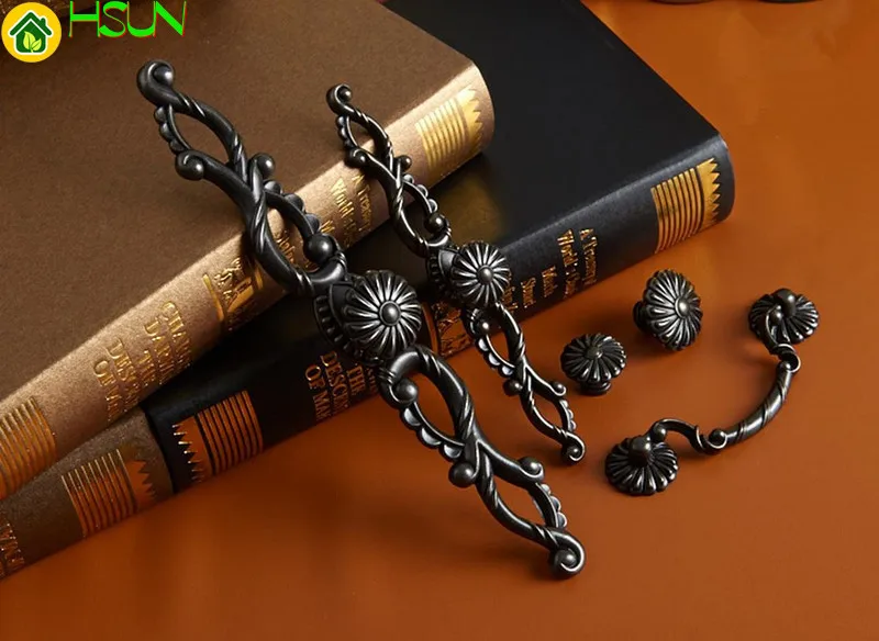 Furniture Hardware Drop Pulls - 2개 레트로 메탈 드레서 손잡이 블랙