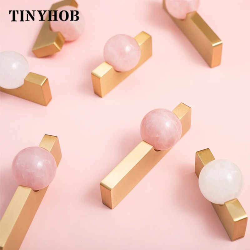 Furniture Hardware Drop Pulls - 화이트 크리스탈 공 + 황동 가구는