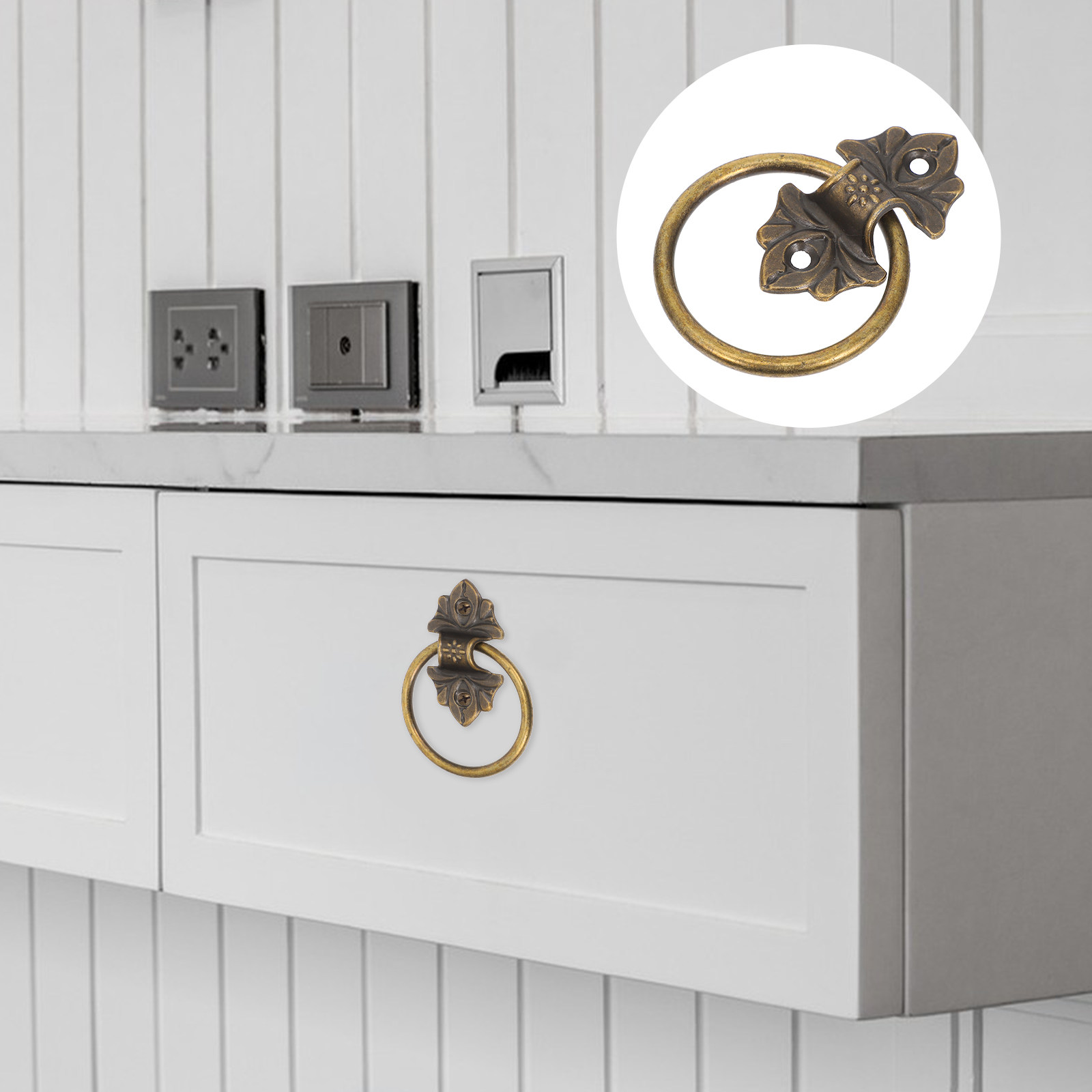 Furniture Hardware Drop Pulls - 2개 세트 레트로 드롭 링 캐비닛